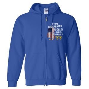 2 Time Undefeated World War Champs Distressed Gift Full Zip Hoodie