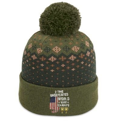 2 Time Undefeated World War Champs Distressed Gift The Baniff Cuffed Pom Beanie