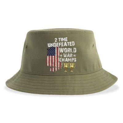 2 Time Undefeated World War Champs Distressed Gift Sustainable Bucket Hat