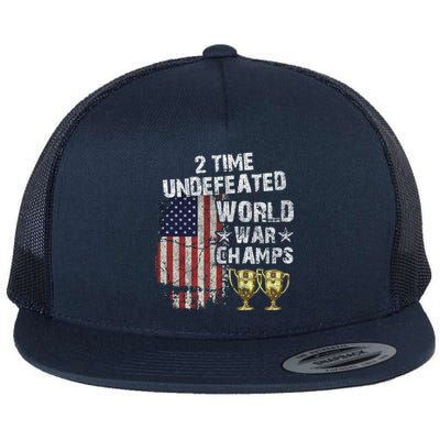 2 Time Undefeated World War Champs Distressed Gift Flat Bill Trucker Hat