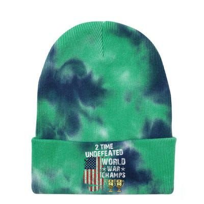 2 Time Undefeated World War Champs Distressed Gift Tie Dye 12in Knit Beanie