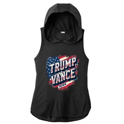 2024 Trump Vance Usa Flag Drip Ladies PosiCharge Tri-Blend Wicking Draft Hoodie Tank