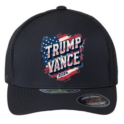 2024 Trump Vance Usa Flag Drip Flexfit Unipanel Trucker Cap