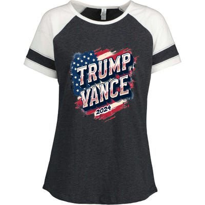 2024 Trump Vance Usa Flag Drip Enza Ladies Jersey Colorblock Tee