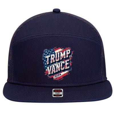 2024 Trump Vance Usa Flag Drip 7 Panel Mesh Trucker Snapback Hat