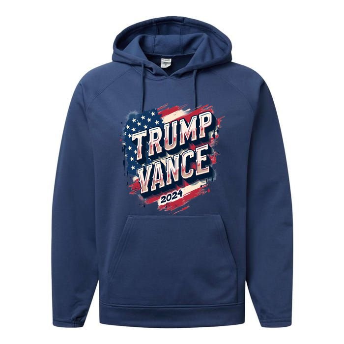 2024 Trump Vance Usa Flag Drip Performance Fleece Hoodie