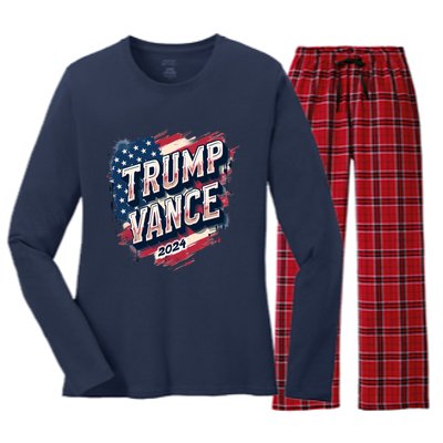 2024 Trump Vance Usa Flag Drip Women's Long Sleeve Flannel Pajama Set 