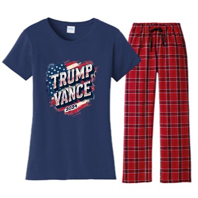 2024 Trump Vance Usa Flag Drip Women's Flannel Pajama Set