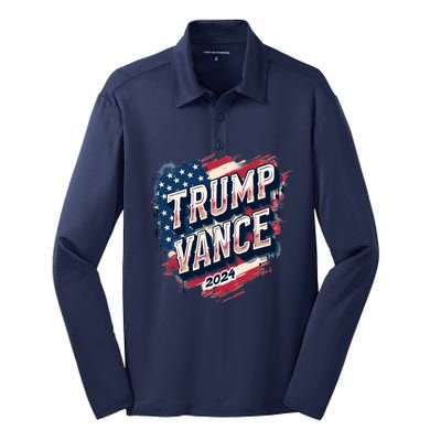 2024 Trump Vance Usa Flag Drip Silk Touch Performance Long Sleeve Polo