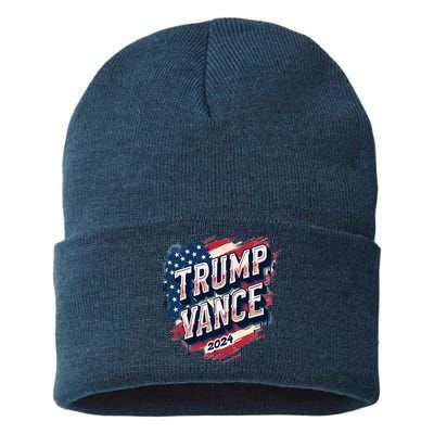 2024 Trump Vance Usa Flag Drip Sustainable Knit Beanie