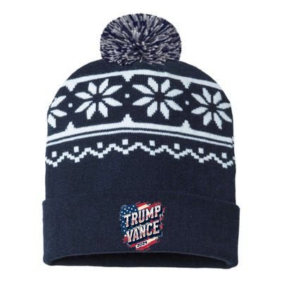 2024 Trump Vance Usa Flag Drip USA-Made Snowflake Beanie