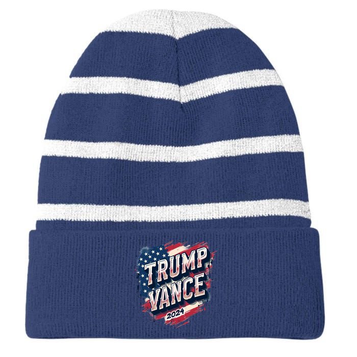 2024 Trump Vance Usa Flag Drip Striped Beanie with Solid Band