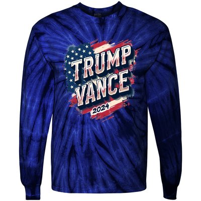 2024 Trump Vance Usa Flag Drip Tie-Dye Long Sleeve Shirt