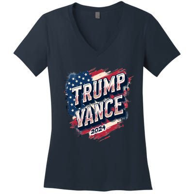 2024 Trump Vance Usa Flag Drip Women's V-Neck T-Shirt