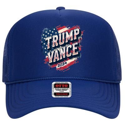 2024 Trump Vance Usa Flag Drip High Crown Mesh Back Trucker Hat