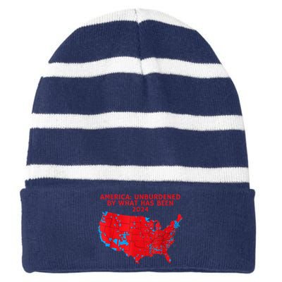 2024 Trump Winner Election Map Unburdened By What Has Been Striped Beanie with Solid Band