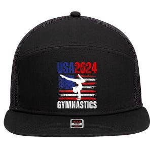 2024 Usa American Flag Gymnastics Gymnast 4th Of July 7 Panel Mesh Trucker Snapback Hat