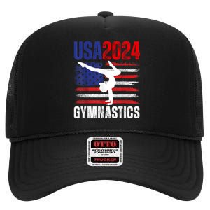 2024 Usa American Flag Gymnastics Gymnast 4th Of July High Crown Mesh Back Trucker Hat