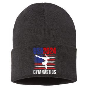 2024 Usa American Flag Gymnastics Gymnast 4th Of July Sustainable Knit Beanie