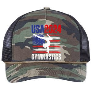 2024 Usa American Flag Gymnastics Gymnast 4th Of July Retro Rope Trucker Hat Cap