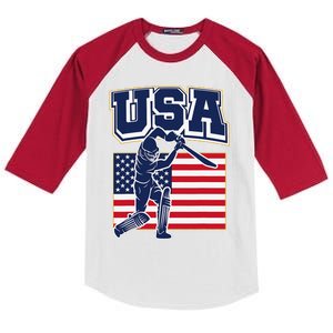 2024 Usa Cricket Jersey T20 Cricket 2024 Usa Cricket Fans Kids Colorblock Raglan Jersey