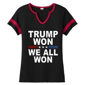 2024 Usa Flag Trump Won Ladies Halftime Notch Neck Tee