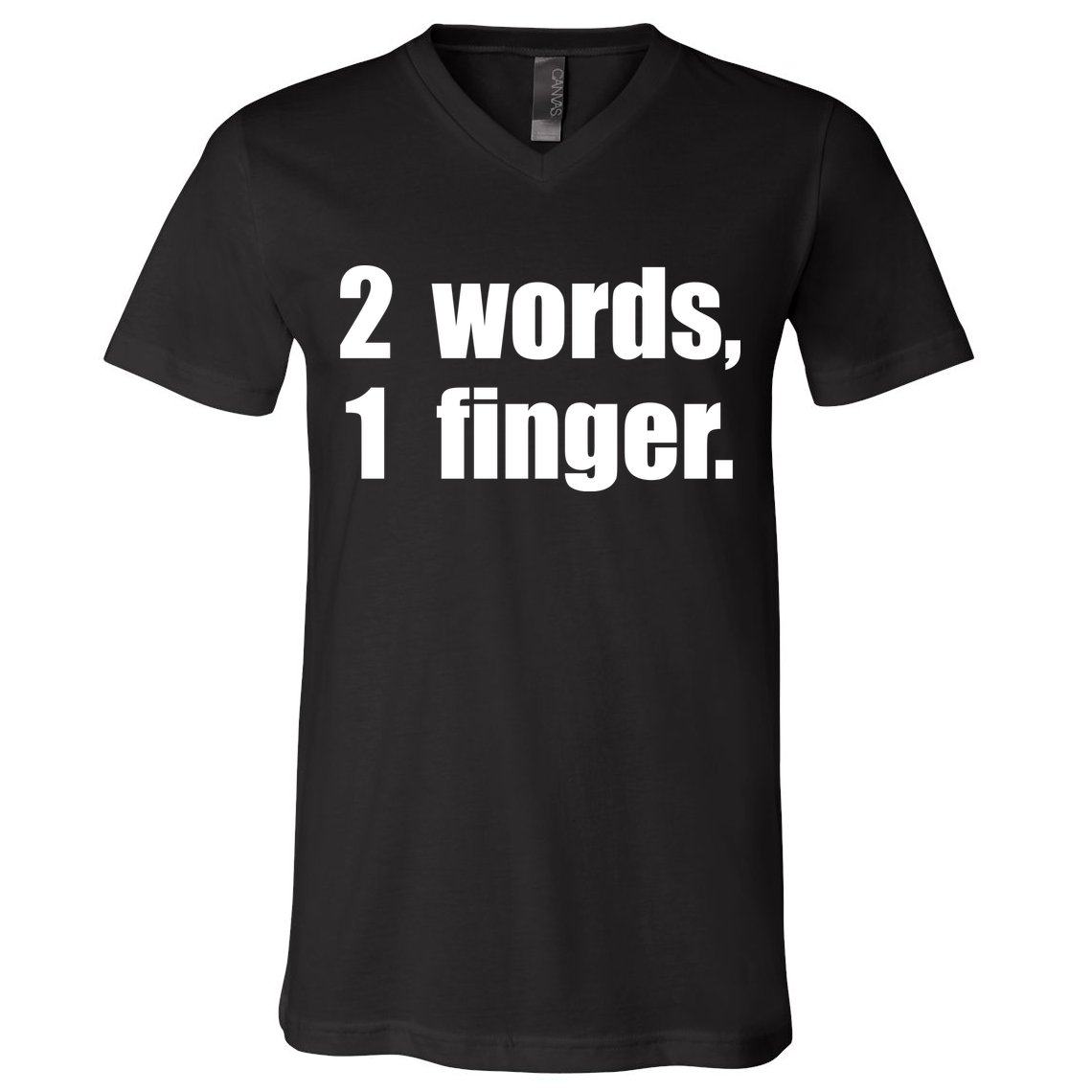 2 Words 1 Finger Funny V-Neck T-Shirt