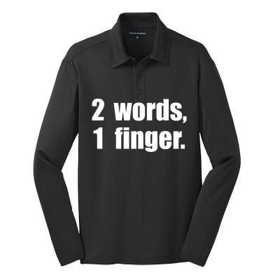 2 Words 1 Finger Funny Silk Touch Performance Long Sleeve Polo