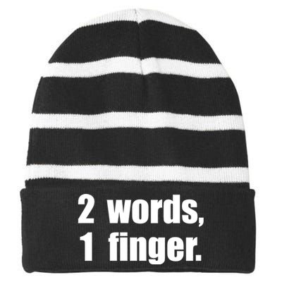 2 Words 1 Finger Funny Striped Beanie with Solid Band