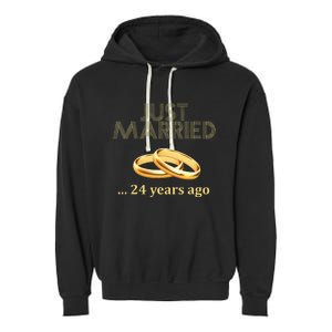 24th Wedding Anniversary Just Married 24 Years Ago Garment-Dyed Fleece Hoodie