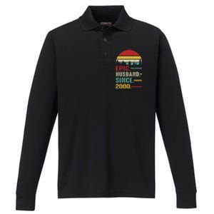 25th Wedding Anniversary For Him Epic Husband Since 2000 Performance Long Sleeve Polo