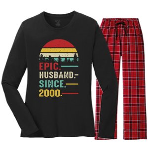 25th Wedding Anniversary For Him Epic Husband Since 2000 Women's Long Sleeve Flannel Pajama Set 