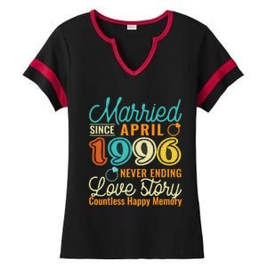 26th Wedding Anniversary Love Story Married Since April 1996 Cute Gift Ladies Halftime Notch Neck Tee