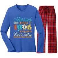 26th Wedding Anniversary Love Story Married Since April 1996 Cute Gift Women's Long Sleeve Flannel Pajama Set 