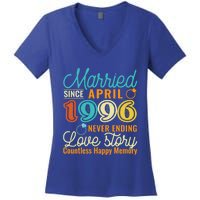 26th Wedding Anniversary Love Story Married Since April 1996 Cute Gift Women's V-Neck T-Shirt