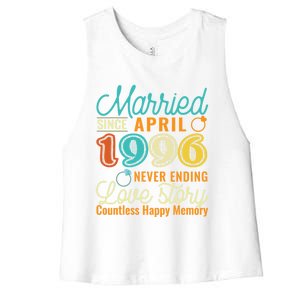 26th Wedding Anniversary Love Story Married Since April 1996 Cute Gift Women's Racerback Cropped Tank