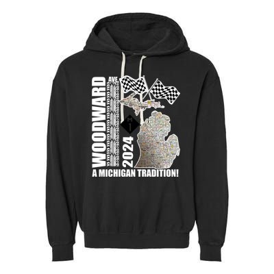 2024 Woodward Ave A Michigan Tradition Map Garment-Dyed Fleece Hoodie