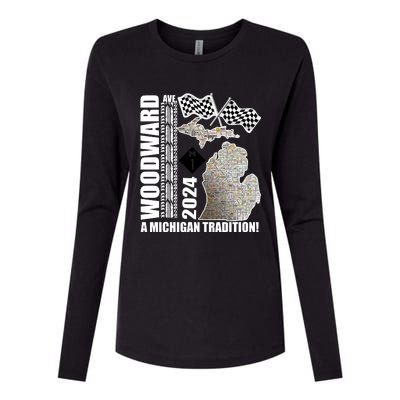 2024 Woodward Ave A Michigan Tradition Map Womens Cotton Relaxed Long Sleeve T-Shirt