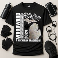 2024 Woodward Ave A Michigan Tradition Map Cooling Performance Crew T-Shirt