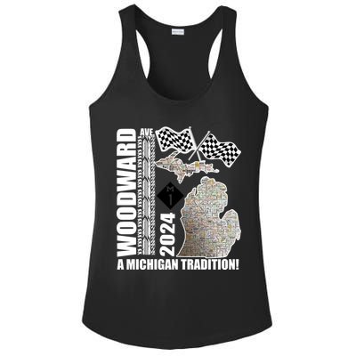 2024 Woodward Ave A Michigan Tradition Map Ladies PosiCharge Competitor Racerback Tank