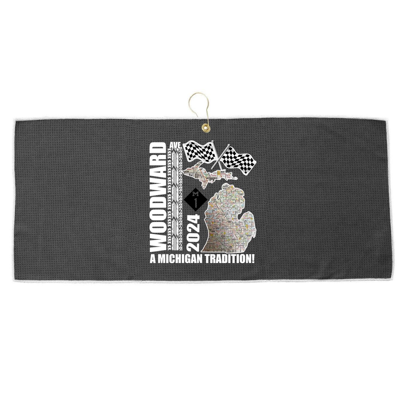 2024 Woodward Ave A Michigan Tradition Map Large Microfiber Waffle Golf Towel
