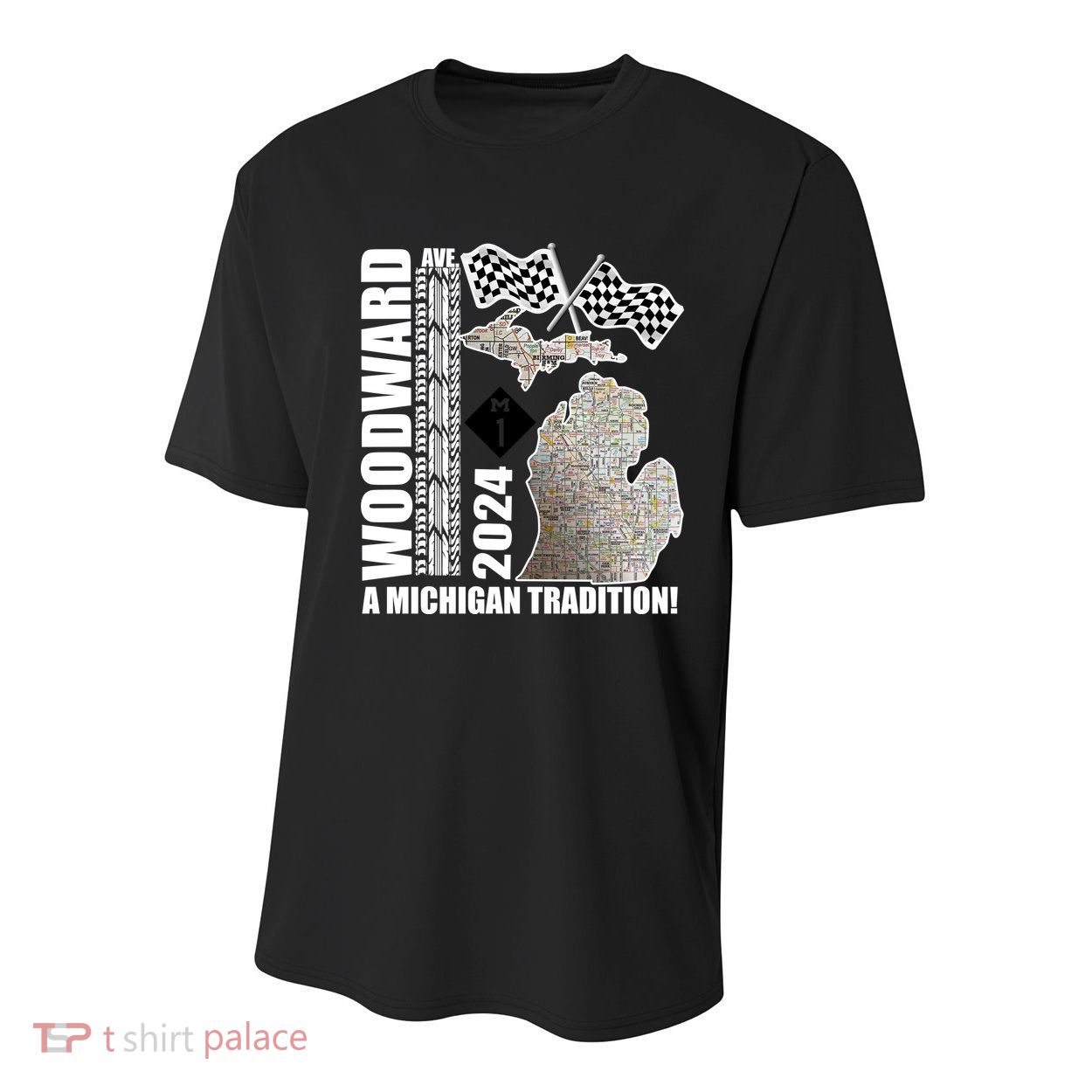 2024 Woodward Ave A Michigan Tradition Map Youth Performance Sprint T-Shirt