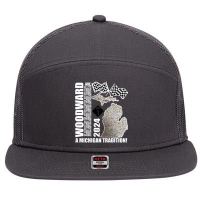 2024 Woodward Ave A Michigan Tradition Map 7 Panel Mesh Trucker Snapback Hat