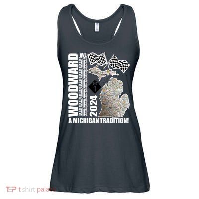 2024 Woodward Ave A Michigan Tradition Map Ladies Essential Flowy Tank