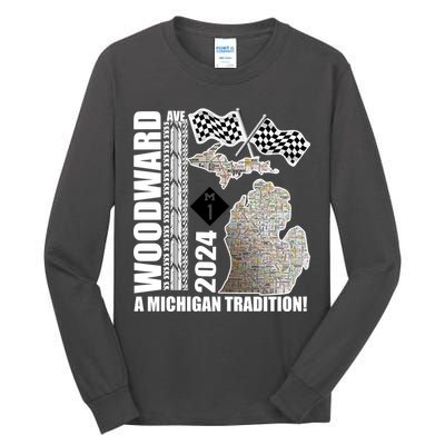 2024 Woodward Ave A Michigan Tradition Map Tall Long Sleeve T-Shirt