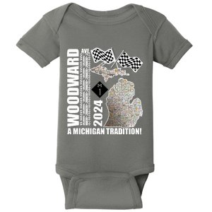 2024 Woodward Ave A Michigan Tradition Map Baby Bodysuit