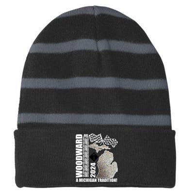 2024 Woodward Ave A Michigan Tradition Map Striped Beanie with Solid Band