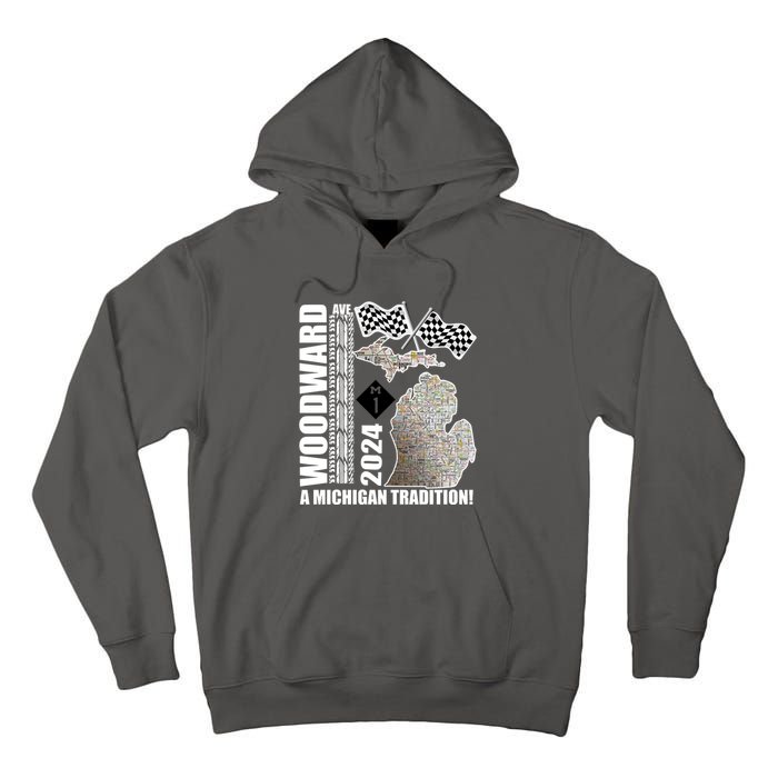 2024 Woodward Ave A Michigan Tradition Map Tall Hoodie