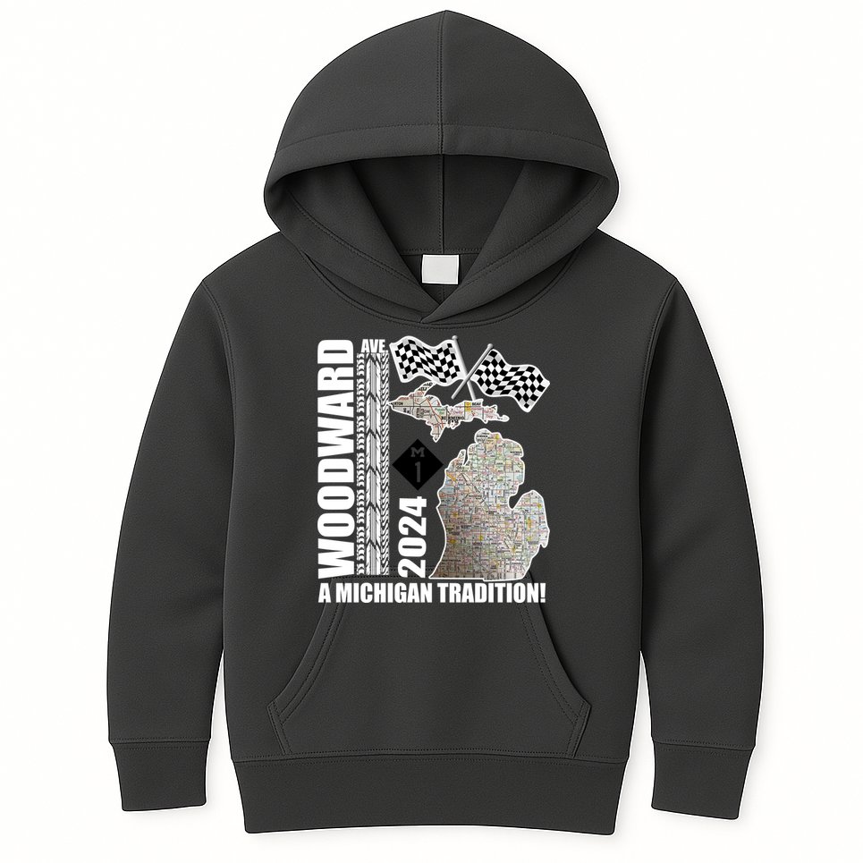 2024 Woodward Ave A Michigan Tradition Map Kids Hoodie