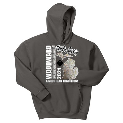 2024 Woodward Ave A Michigan Tradition Map Kids Hoodie